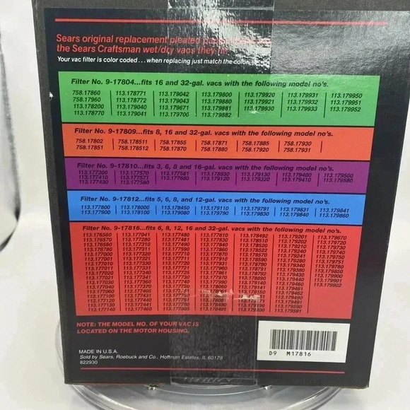 Sears OEM Replacement Pleated Paper Filter 917816 Wet Dry Vac 6-32G Craftsman‎ - Picture 4 of 5